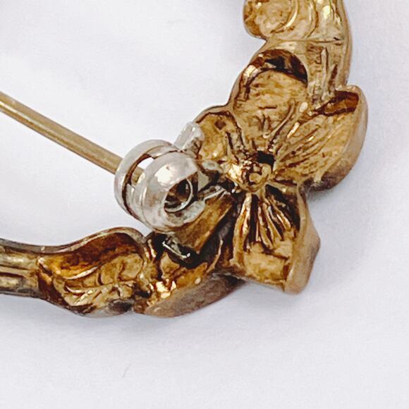 Vintage Art Nouveau Style Gold Tone Floral Revival Brooch 1940s Mid Century - Picture 8 of 9